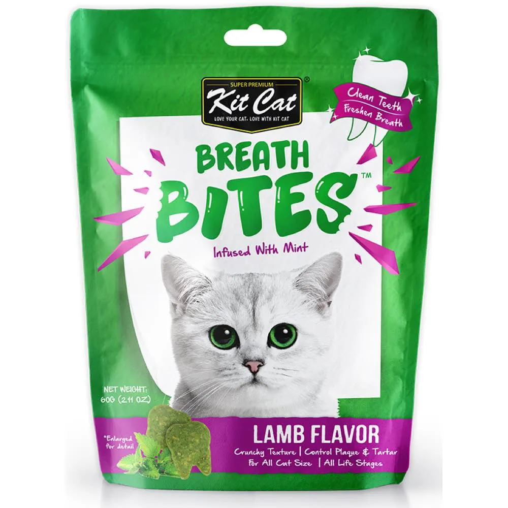 5 FOR $14: Kit Cat Breath Bites Mint & Lamb Flavour Dental Cat Treats 60g