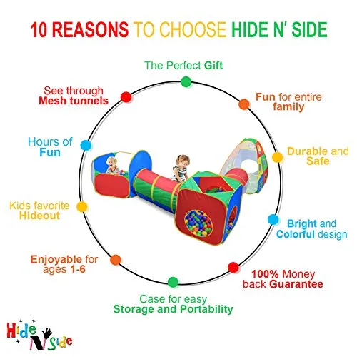5pc Kids Ball Pit Tents and Tunnels, Toddler Jungle Gym Play Tent with Play Crawl Tunnel Toy, for Boys babies infants Children, Pit Balls NOT Included, Indoor Outdoor Gift, Target Game w/ 4 Dart Balls