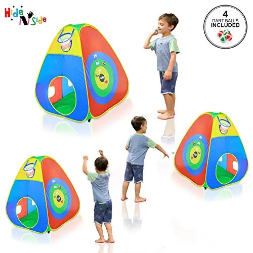 5pc Kids Ball Pit Tents and Tunnels, Toddler Jungle Gym Play Tent with Play Crawl Tunnel Toy, for Boys babies infants Children, Pit Balls NOT Included, Indoor Outdoor Gift, Target Game w/ 4 Dart Balls