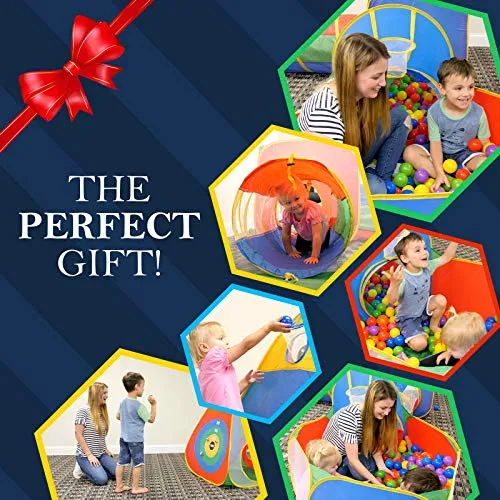 5pc Kids Ball Pit Tents and Tunnels, Toddler Jungle Gym Play Tent with Play Crawl Tunnel Toy, for Boys babies infants Children, Pit Balls NOT Included, Indoor Outdoor Gift, Target Game w/ 4 Dart Balls