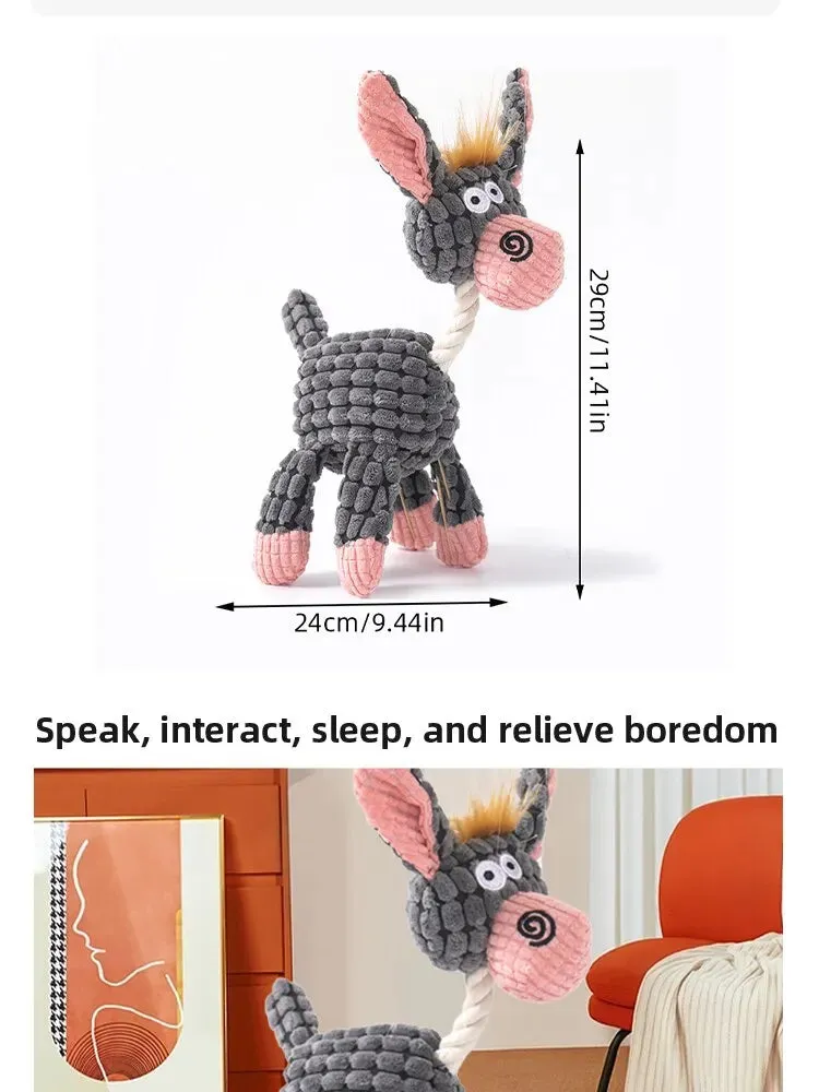 Durable Donkey-Shaped Dog Toy with Squeaker for Dental Health and Interactive Play