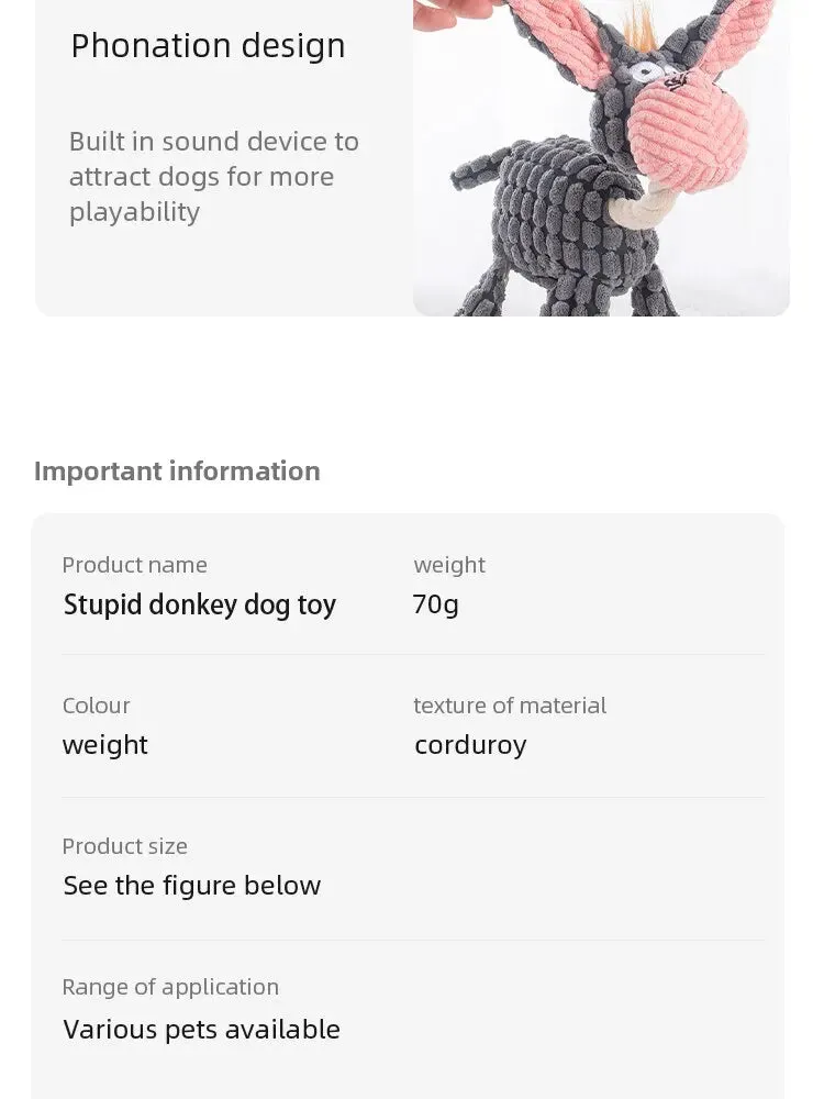 Durable Donkey-Shaped Dog Toy with Squeaker for Dental Health and Interactive Play