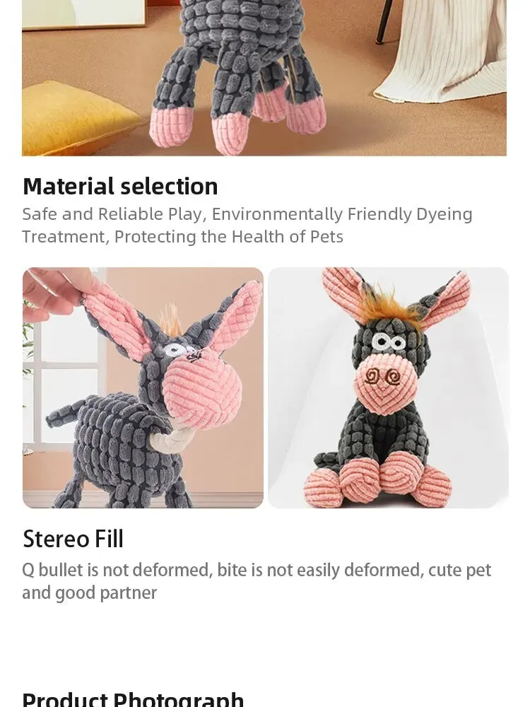 Durable Donkey-Shaped Dog Toy with Squeaker for Dental Health and Interactive Play