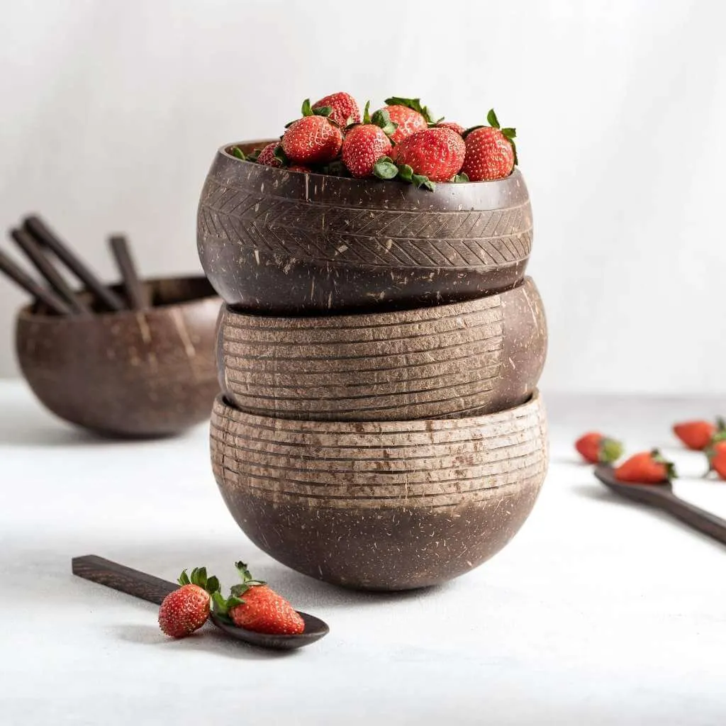 Eco-friendly Coconut Bowls & Spoons - Set of 4