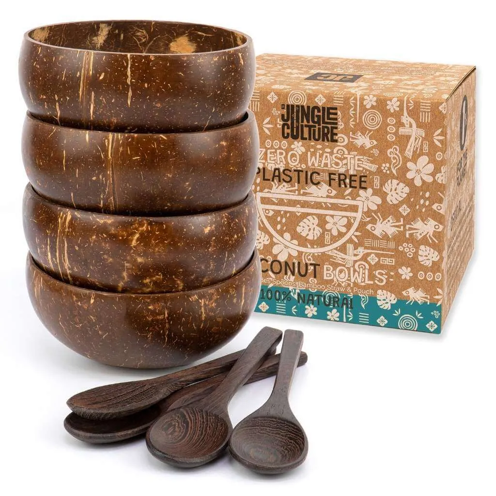 Eco-friendly Coconut Bowls & Spoons - Set of 4