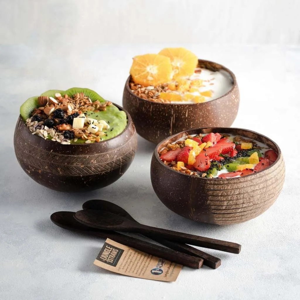 Eco-friendly Coconut Bowls & Spoons - Set of 4