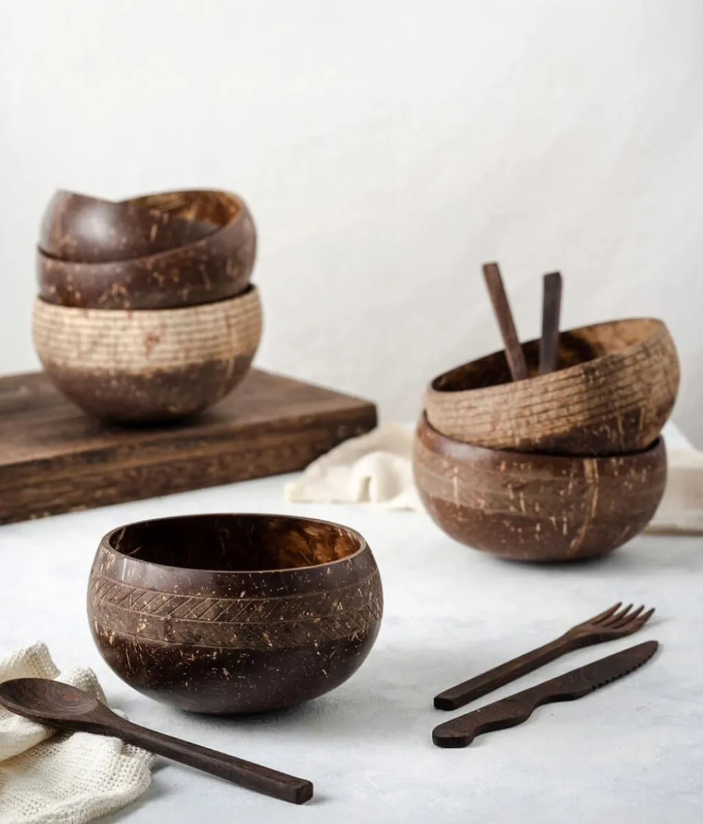 Eco-friendly Coconut Bowls & Spoons - Set of 4