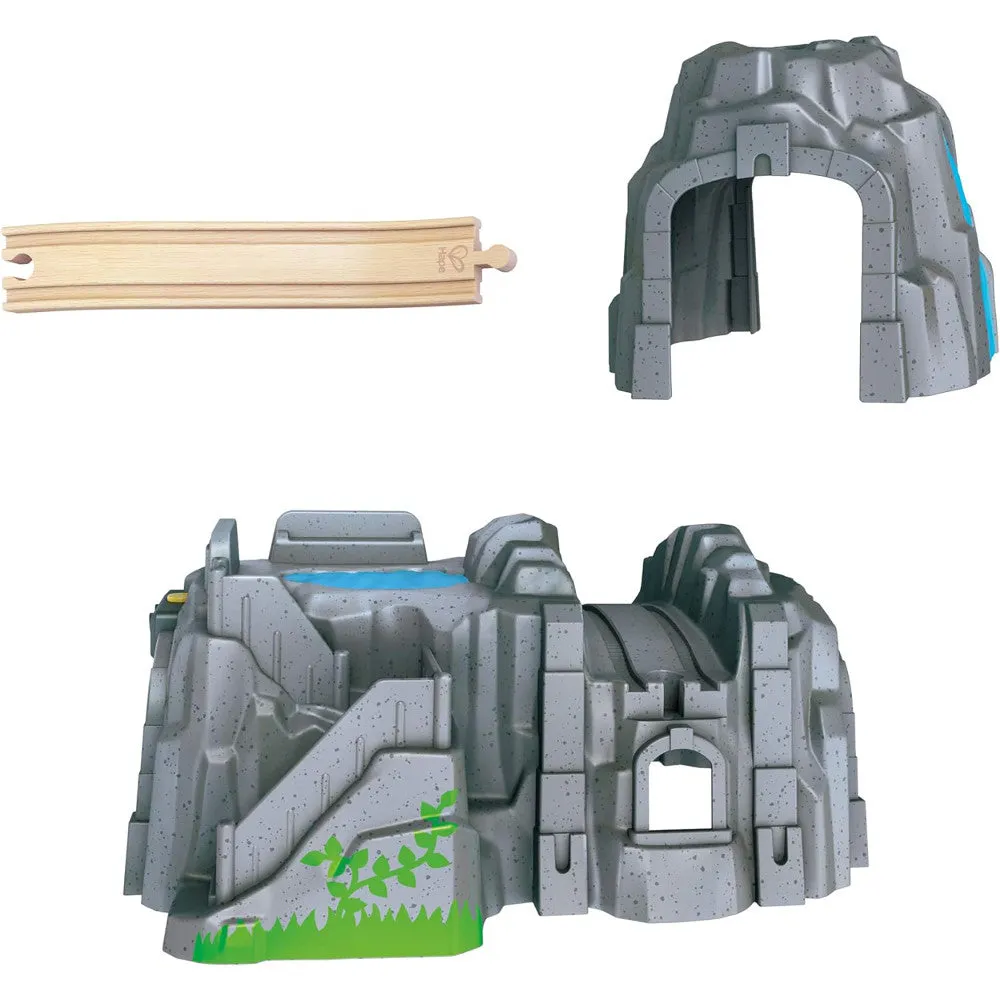 Hape Light & Sound Mountain Tunnel Set - Interactive Train Track with Rock Formation