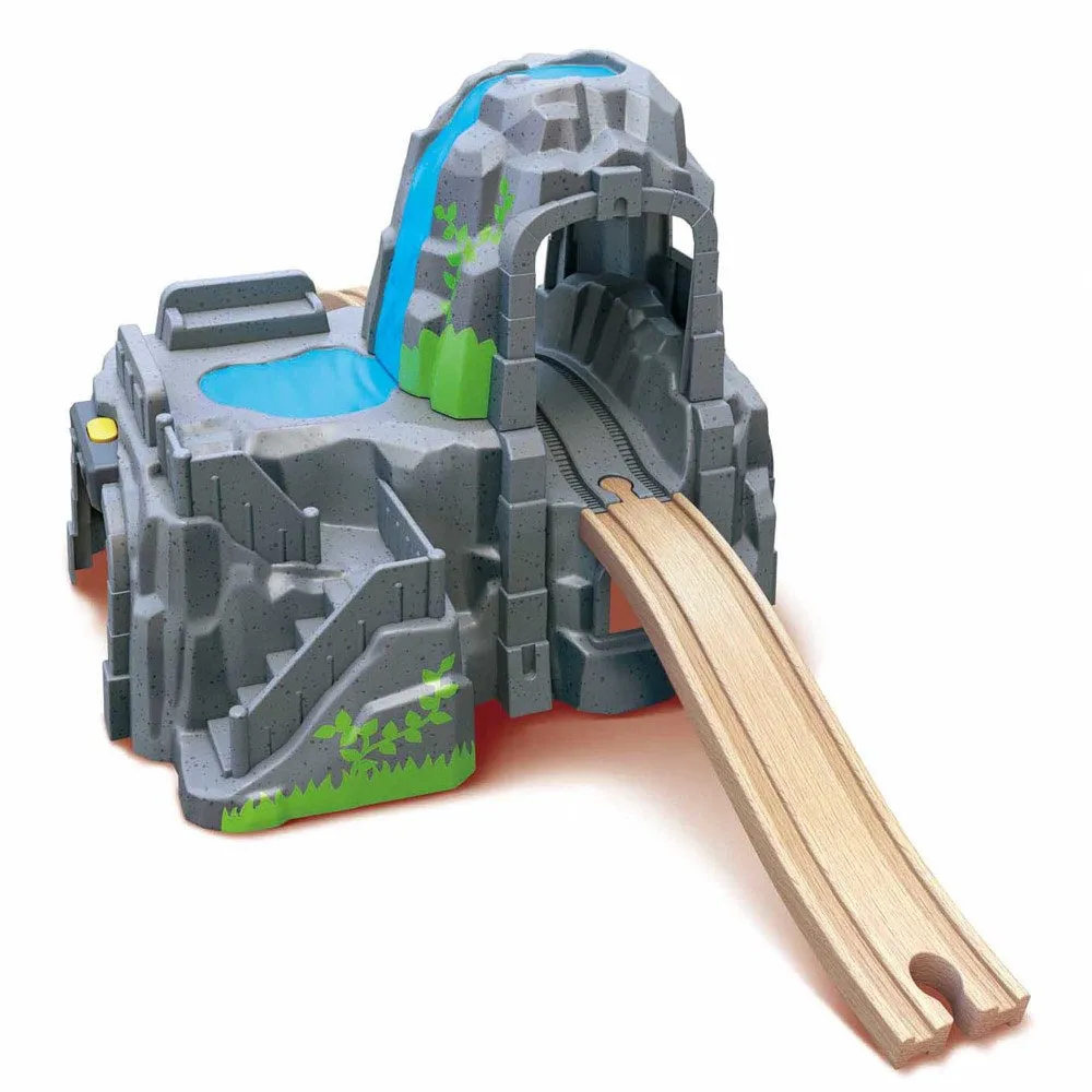 Hape Light & Sound Mountain Tunnel Set - Interactive Train Track with Rock Formation