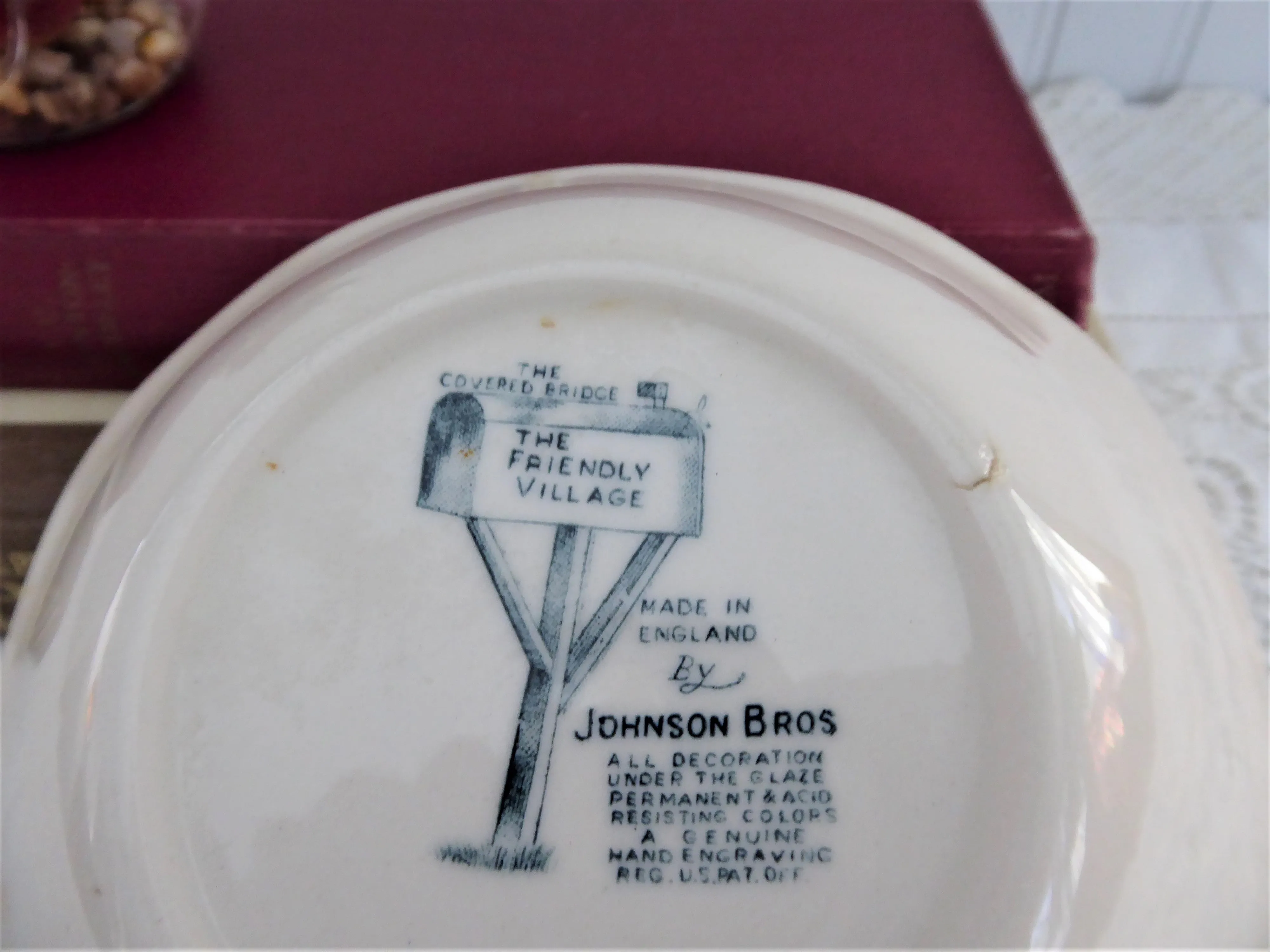 Johnson Brothers Friendly Village Square Cereal Bowls Pair Soup Covered Bridge English 1950s