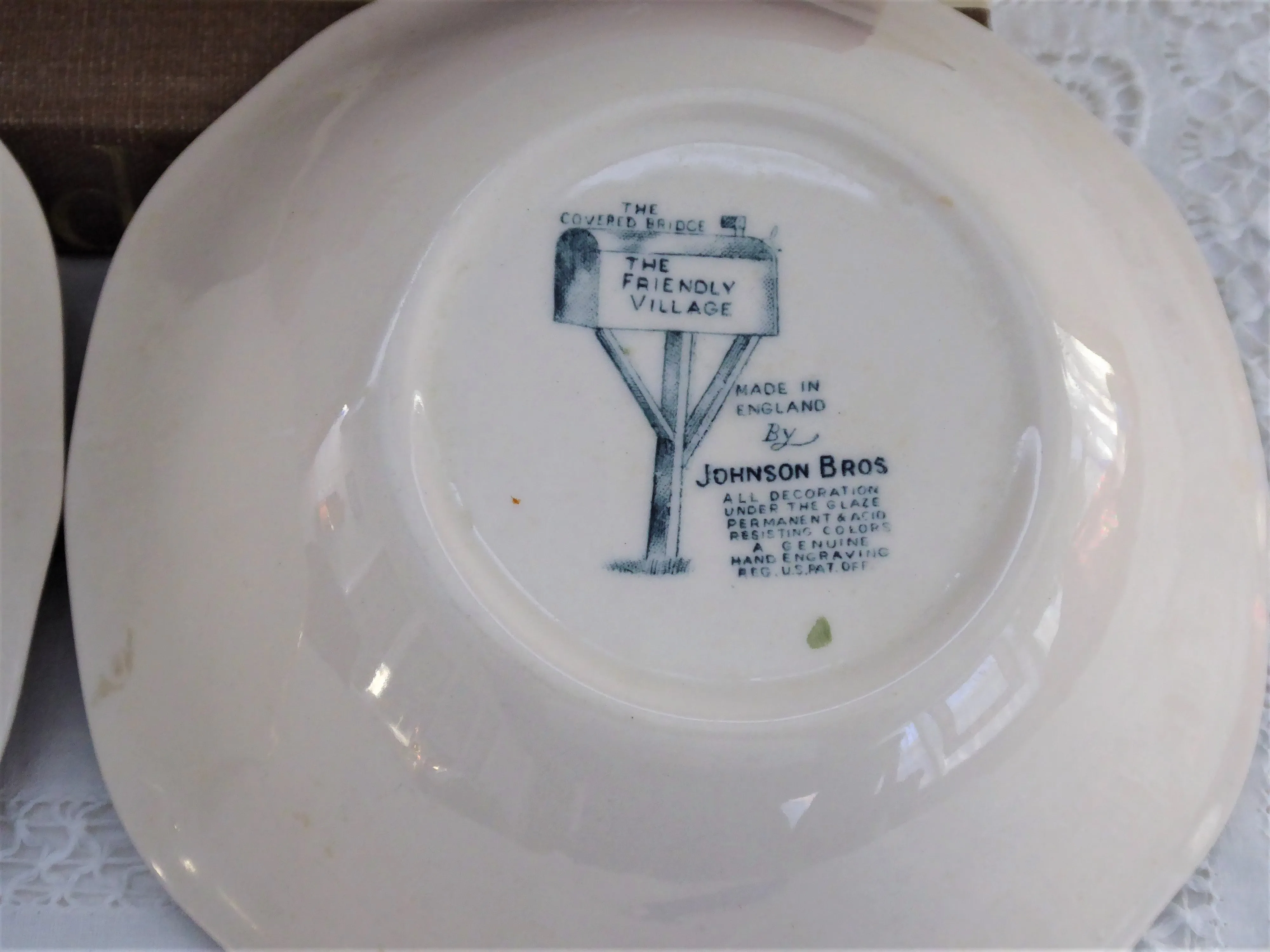 Johnson Brothers Friendly Village Square Cereal Bowls Pair Soup Covered Bridge English 1950s