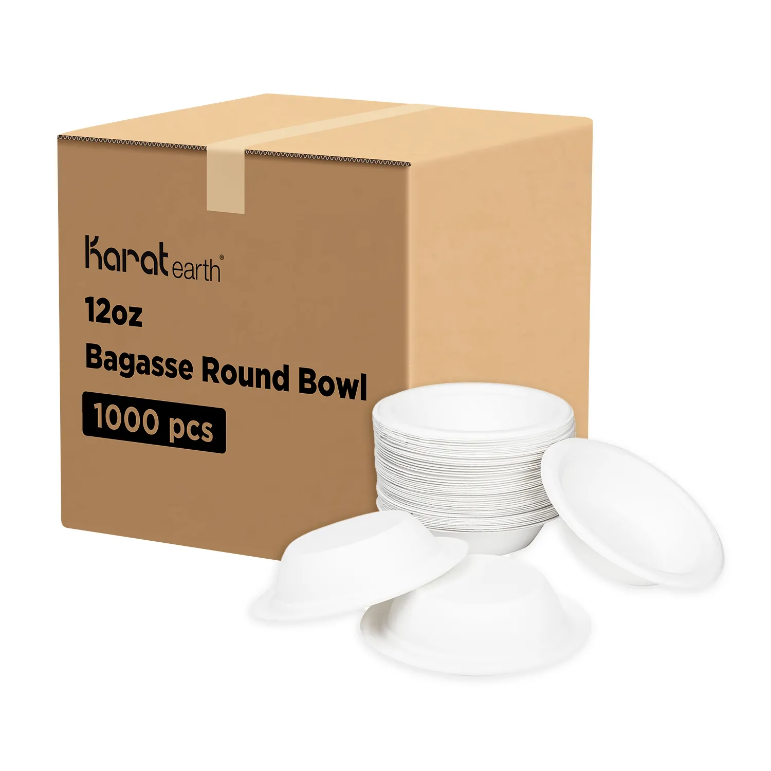 Karat Earth 12oz PFAS Free Eco-Friendly Bagasse Round Bowl, White - 1,000 pcs