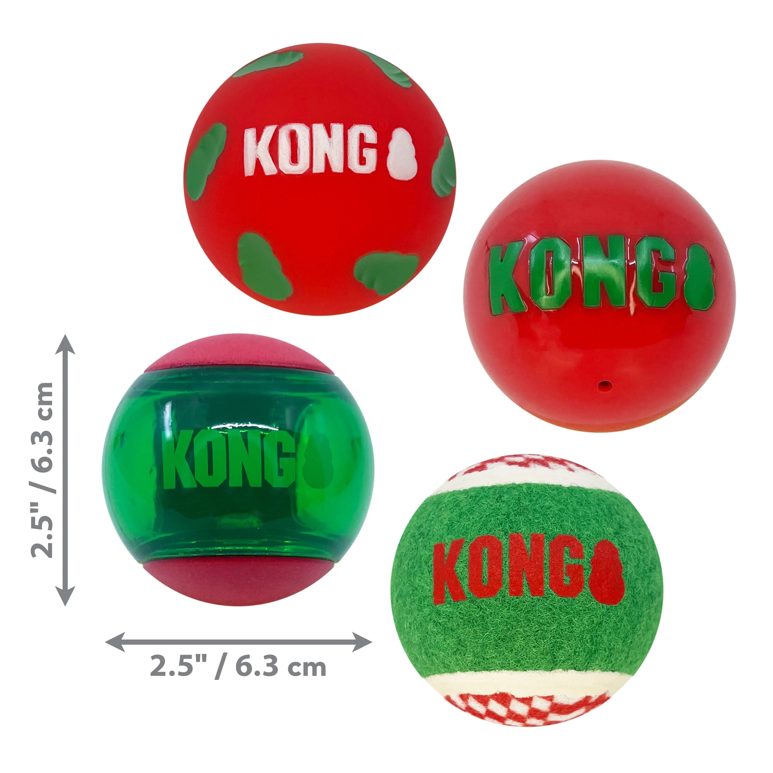 KONG Christmas Occasions Balls Medium 4 Pack Dog Toy***