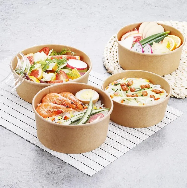 KRAFT SALAD BOWL WITH PET LID-BROWN- (25 PCS PACK)