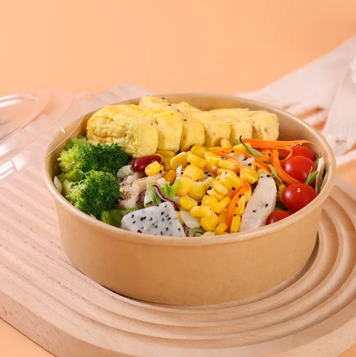 KRAFT SALAD BOWL WITH PET LID-BROWN- (25 PCS PACK)