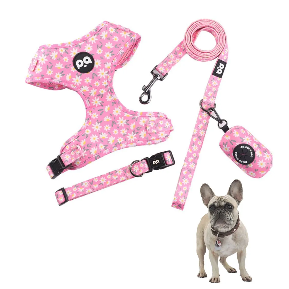 LeashLab Adjustable Frenchie Harness and Leash Set