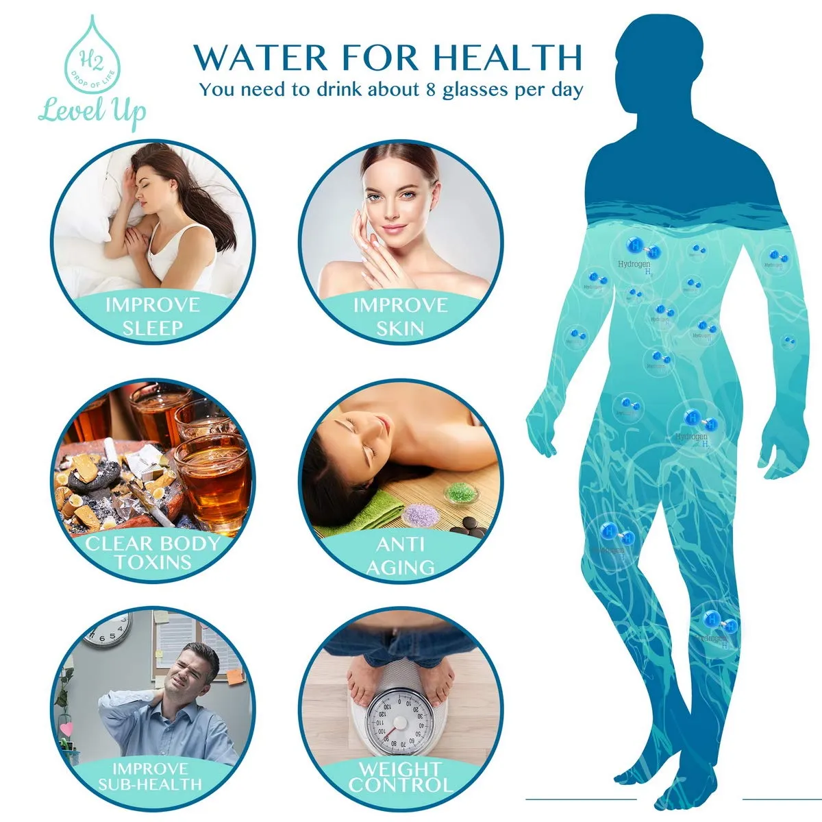 LevelUpWay - Glass Hydrogen Generator Water Bottle SPE PEM Technology Water Ionizer