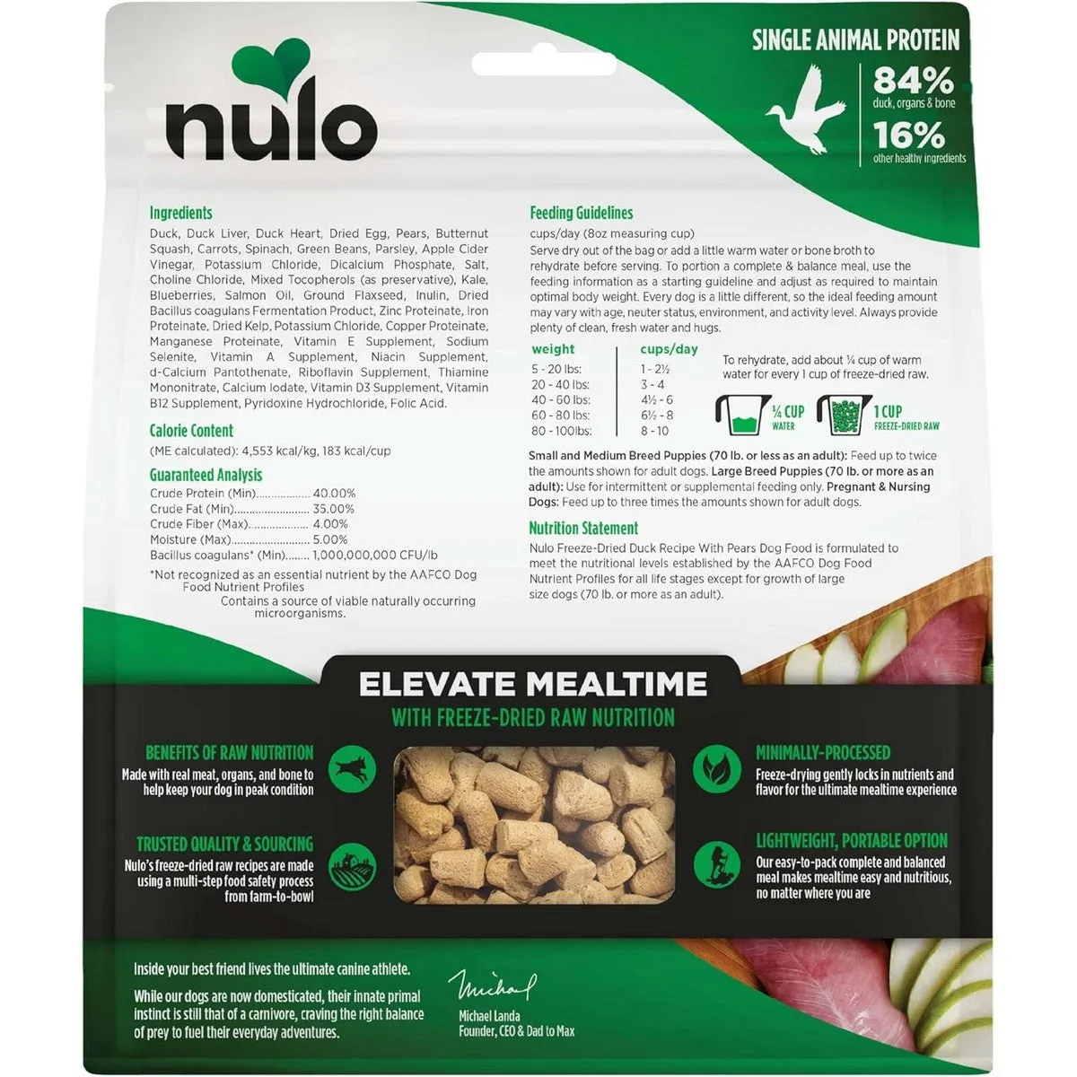 Nulo Freeze-Dried Raw Duck & Pears Dog Food 8oz