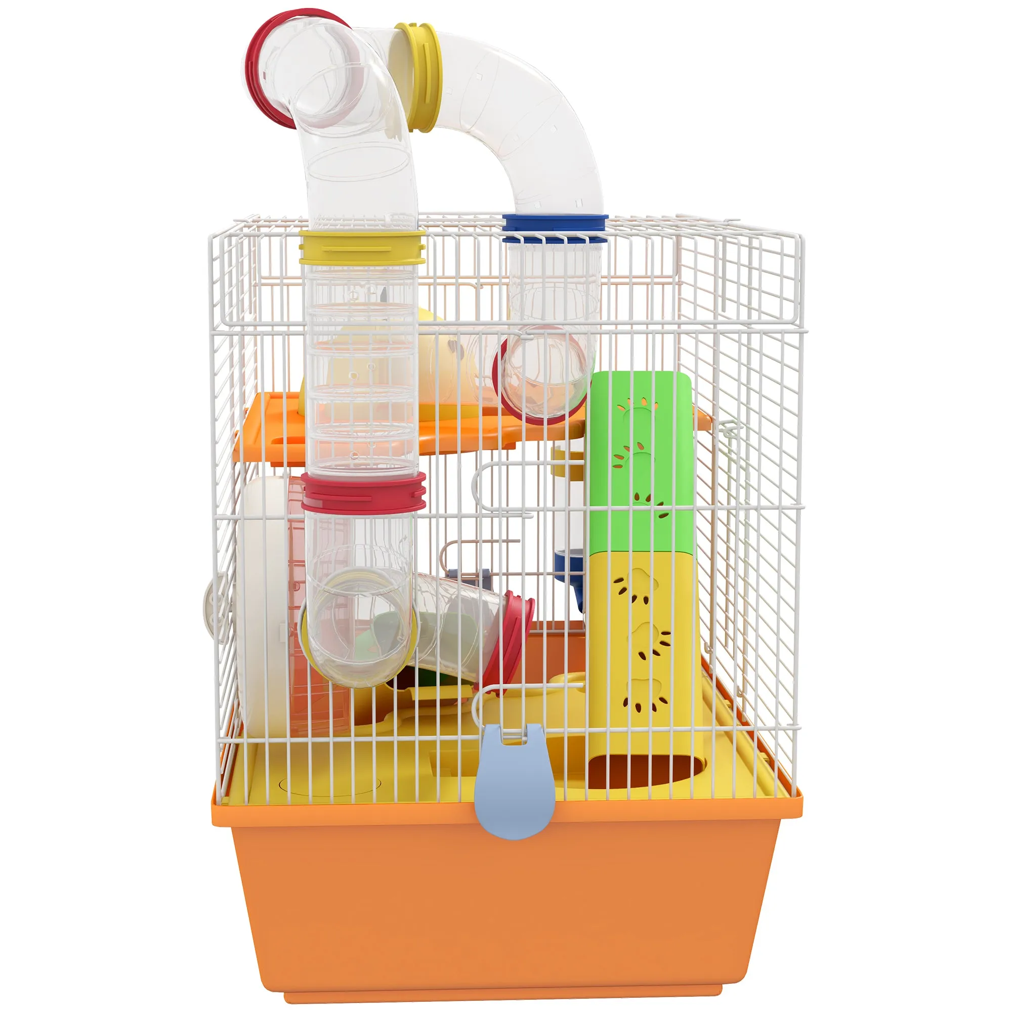PawHut Hamster Cage, 3 Tiers Gerbil Cage for Dwarf Hamsters with Tubes, Ladder