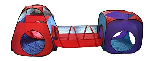 Playz 4pc Pop Up Children Play Tent w/ 2 Crawl Tunnel & 2 Tents - Kids Tents for Boys, Girls, Babies & Toddlers for Indoor & Outdoor - Large Children Playhouse Ball Pit w/ Storage Case