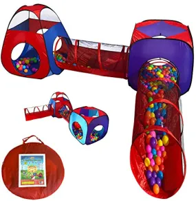 Playz 4pc Pop Up Children Play Tent w/ 2 Crawl Tunnel & 2 Tents - Kids Tents for Boys, Girls, Babies & Toddlers for Indoor & Outdoor - Large Children Playhouse Ball Pit w/ Storage Case