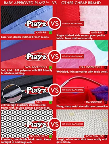 Playz 4pc Pop Up Children Play Tent w/ 2 Crawl Tunnel & 2 Tents - Kids Tents for Boys, Girls, Babies & Toddlers for Indoor & Outdoor - Large Children Playhouse Ball Pit w/ Storage Case