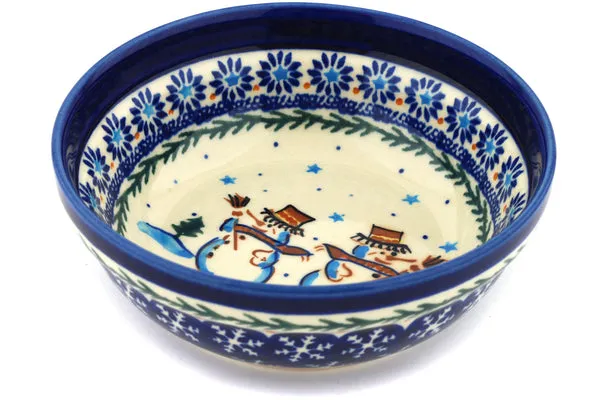 Polish Pottery 7" Bowl Friendly Snowmen