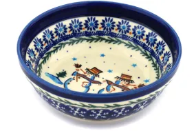 Polish Pottery 7" Bowl Friendly Snowmen