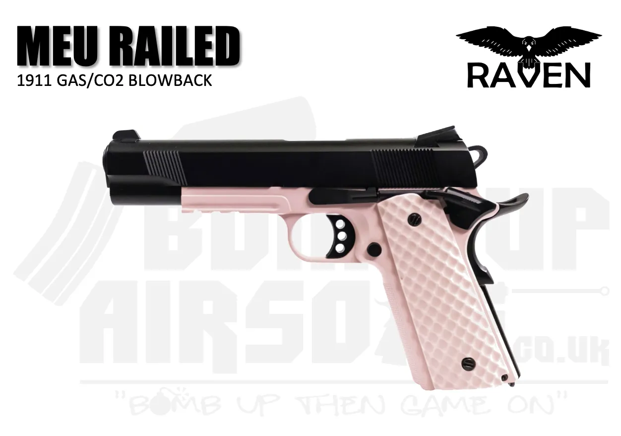 Raven 1911 MEU Railed GBB Airsoft Pistol - Black/Pink