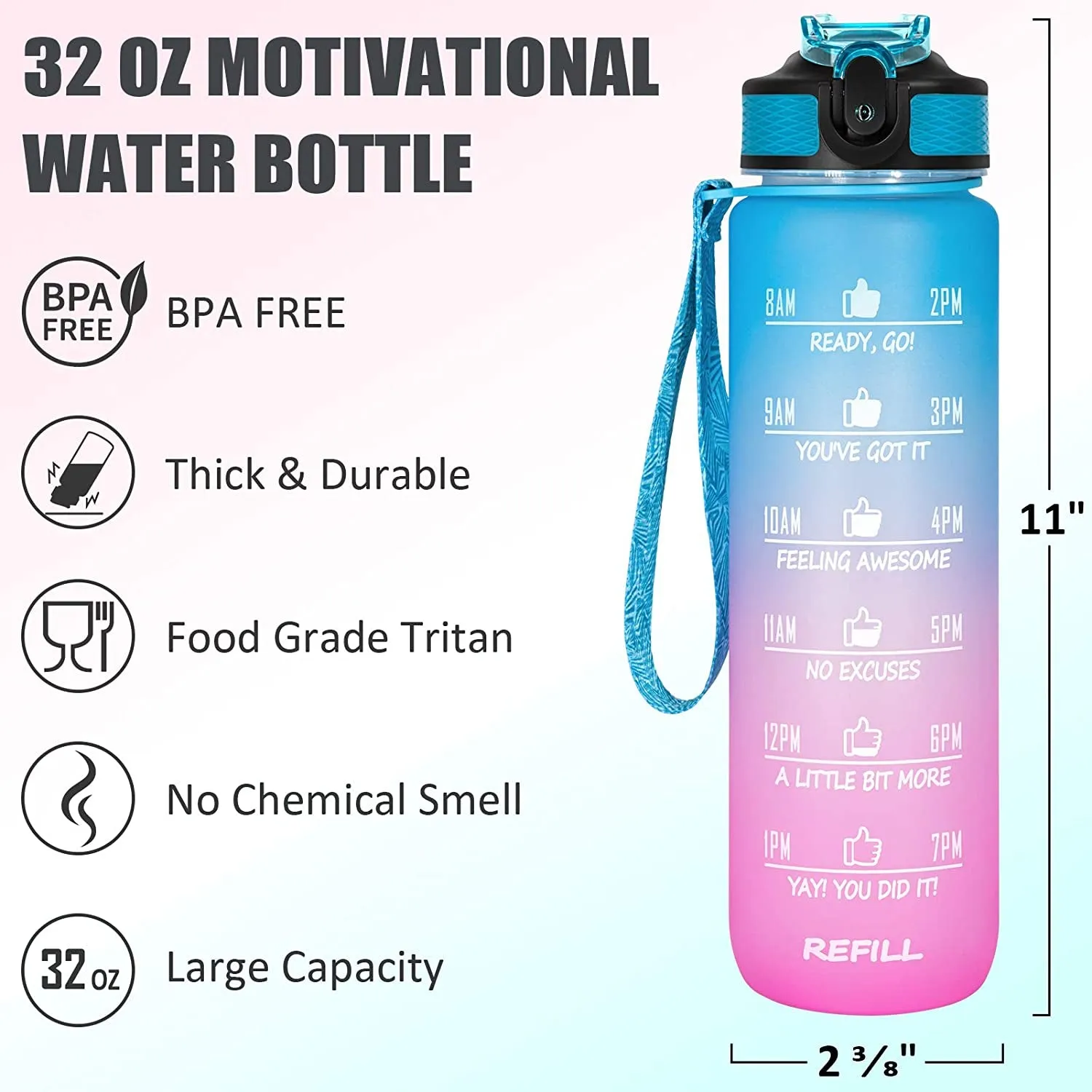 Unbreakable Water Bottle 1000 ML with Motivational Time Marker for adults,Water Bottle for Office, Sports, Gym, School