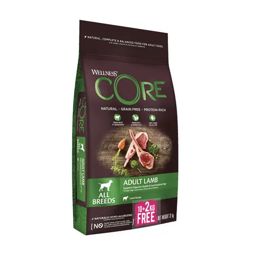 Wellness Core Lamb Adult Dry Dog Food 10kg   2kg Free